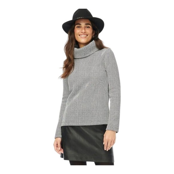 J. Crew Long Sleeve Herringbone Funnel Neck Pullover in Black & White Women's XS - Picture 1 of 10
